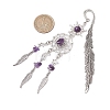 Alloy Sun & Woven Net/Web with Feather Charms Bookmarks AJEW-JK00368-02-3