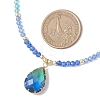 2Pcs 2 Styles Blue K9 Glass Teardrop Heart Pendant Electroplated Glass Faceted Rondelle Beaded Necklaces NJEW-JN05751-3