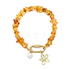 Flower Brass & Clear Cubic Zirconia Charm Bracelets BJEW-JB13920-2
