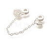 Brass Clear Cubic Zirconia European Safety Chains with Heart & Rose Charms KK-C085-16S-2