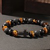 Natural Tiger Eye & Lava Rock & Black Stone Round Beads Stretch Bracelets LL8667-1