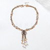 Alloy Rose Flower Multi-Strand Necklaces with Imitation Pearl Teardrop Tassel for Women WG55FA1-01-3