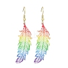 3 Pairs Feather Spray Painted 430 Stainless Steel Dangle Earrings EJEW-JE07003-3