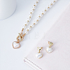 ABS Plastic Pearl Heart Pendant Necklace with Beaded Chains & Dangle Stud Earrings SJEW-AN0001-18-7