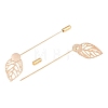 Brass Stick Lapel Pins Flat Round Settings with Iron Leaf KK-A301-03KCG-3