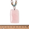 Natural Rose Quartz Rectangle Pendant Glass Beaded Long Necklaces GG-CBAE048-02B-5