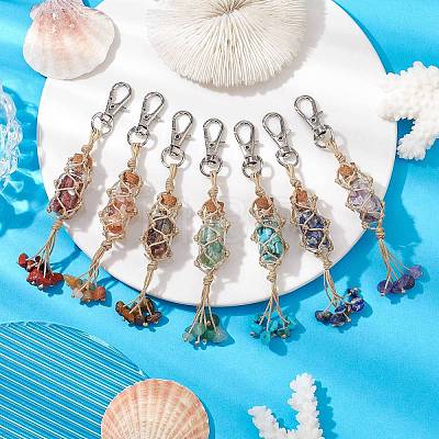 Glass Wishing Bottle inside Chakra Gemstone Chip Pouch Pendant Decorations HJEW-JM01912-1