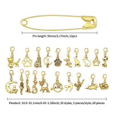 12Pcs 4 Styles Alloy Pendant Locking Stitch Markers HJEW-PH02471-1