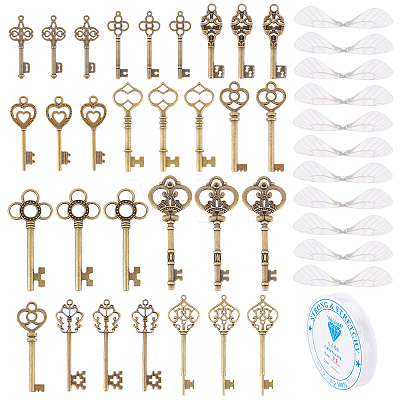 DIY Skeleton Key & Wing Pendant Charm Bracelet Making Kit DIY-SC0017-48-1