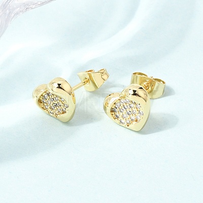 Brass Micro Pave Cubic Zirconia Stud Earrings for Women KK-CBABCD6-07G-1