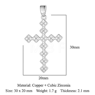 Brass Micro Pave Clear Cubic Zirconia Pendants ZIRC-OY008-01P-1