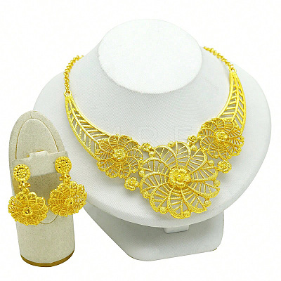Hollow Flower Alloy Earrings & Necklaces for Women FS-WG23FC9-01-1