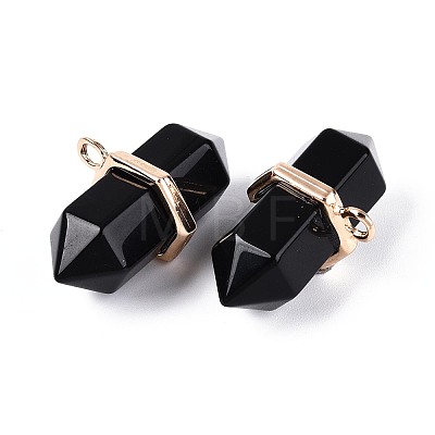 Natural Obsidian Double Terminal Pointed Pendants G-N345-09J-1