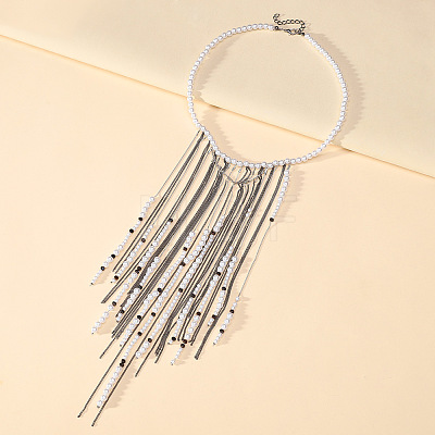 Black & White Round Plastic Pearl Waterfall Fringe Party Statement Bib Necklaces for Women WG6B067-01-1