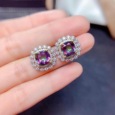 Square Alloy Rhinestone Pendant Necklace & Stud Earring & Finger Ring Sets WG30FCB-02-1