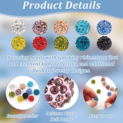Olycraft 100Pcs 10 Colors Polymer Clay Pave Rhinestone Beads RB-OC0001-07-1