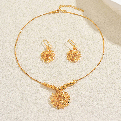 Brass Hollow Flower Hoop Earrings & Pendant Necklaces Sets for Women JE0471-1