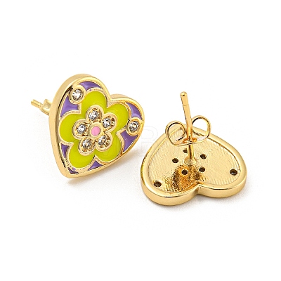 Heart Real 18K Gold Plated Brass Stud Earrings EJEW-L269-068G-1