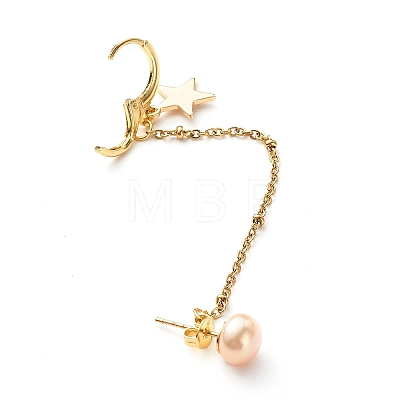 Natural Pearl Brass Crawler Ear Studs Chains EJEW-JE04566-03-1