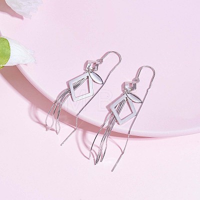 Anti-Tarnish Rhodium Plated 925 Sterling Silver Rhombus with Chain Tassel Dangle Earrings JE1048A-1