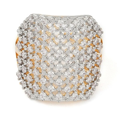 Square Brass Micro Pave Clear Cubic Zirconia Open Cuff Ring for Women RJEW-Q819-12G-1