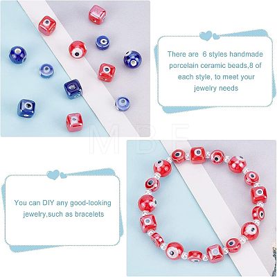 48Pcs 6 Style Handmade Porcelain Ceramic Beads PORC-FH0001-11-1