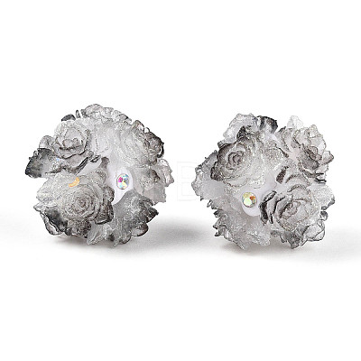 Polymer Clay Rhinestone Beads with Embossed Resin Roses RESI-T059-04B-1
