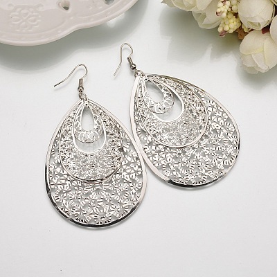 Bohemian Style Hollow Teardrop Alloy Dangle Earrings FS-WG1E410-02-1