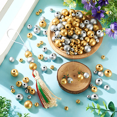 220Pcs Spray Painted Round Natural Schima Wood Beads WOOD-TA0003-03-1