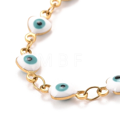 Enamel Heart with Evil Eye Link Chains Bracelet BJEW-P271-06G-01-1