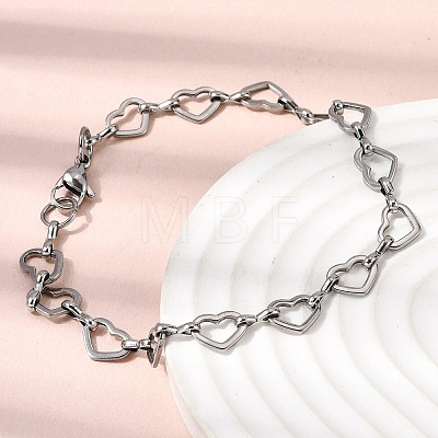 304 Stainless Steel Heart Link Chain Bracelet & Necklace Jewelry Sets SJEW-L199-13P-1