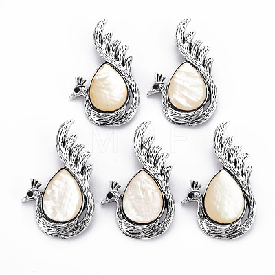 Natural White Shell Peacock Brooch PALLOY-Q438-007A-RS-1