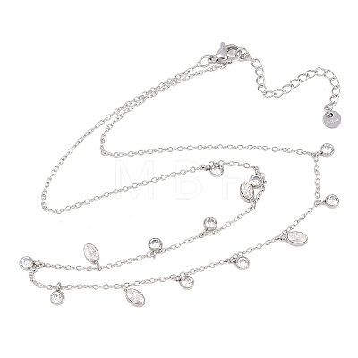 304 Stainless Steel Pave Clear Cubic Zirconia Oval Flat Round Tassel Bib Necklaces for Women NJEW-T020-01P-1