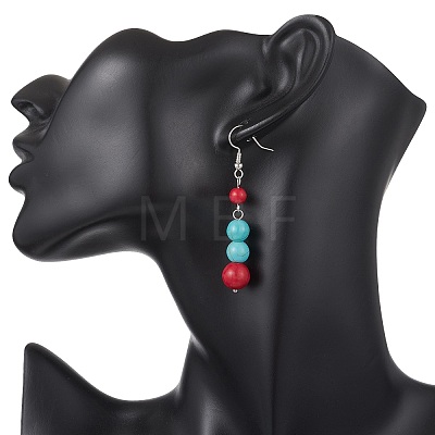 Synthetic Turquoise Round Dangle Earrings EJEW-JE06930-1