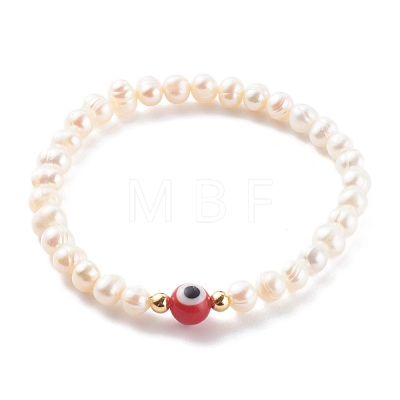 Natural Pearl Stretch Beaded Bracelets BJEW-JB06163-1