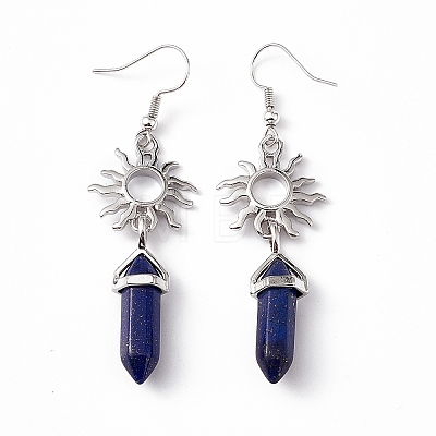 Natural Lapis Lazuli Bullet with Sun Dangle Earrings EJEW-I276-01P-14-1