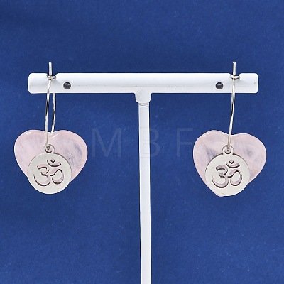 Natural Rose Quartz & 304 Stainless Steel Hoop Earrings for Women EJEW-G475-04P-05-1