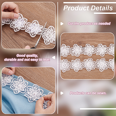 Organza Lace Trim with Resin Imitation Pearl Beads OCOR-WH0085-53C-1