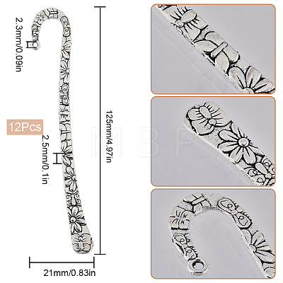 12Pcs Tibetan Style Alloy Bookmark Findings with Hole PALLOY-SC0004-31-1