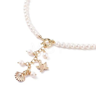 Starfish and Shell Pendant Necklace with Grade A Natural Pearl for Women NJEW-JN03799-1