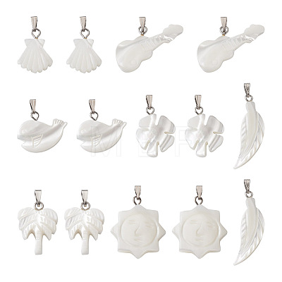 Craftdady 14Pcs 7 Styles Natural Freshwater Shell Pendants SHEL-CD0001-05-1