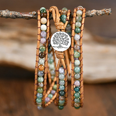 Natural Indian Agate Beads Wrap Bracelets WG093E5-01-1