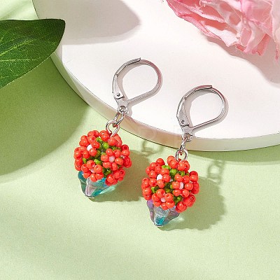 Glass Seed Beads Leverback Earrings EJEW-MZ00324-01-1