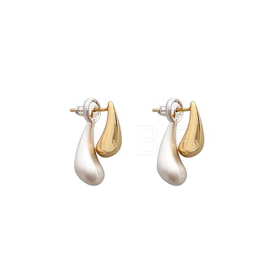Brass Two Tone Teardrop Dangle Stud Earrings FS-WG19080-01-1