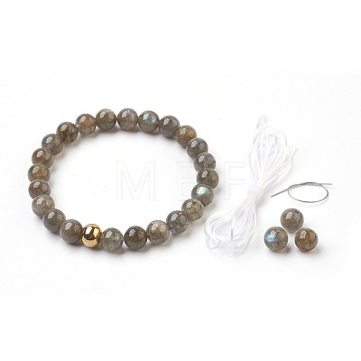 Natural Labradorite Beads Stretch Bracelets BJEW-JB03852-02-1