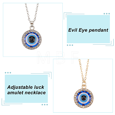 2Pcs 2 Colors Blue Plastic Evil Eye with Crystal Rhinestone Pendant Necklaces Set NJEW-AN0001-25-1