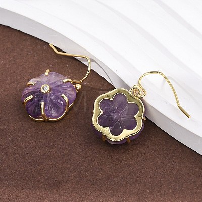 Flower Natural Mixed Stone Dangle Earrings EJEW-G456-01G-1