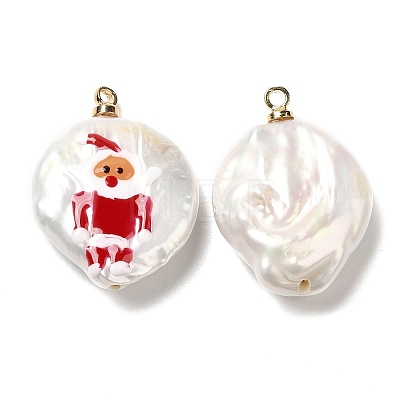 Baroque Style Natural Keshi Pearl Pendants with Enamel PEAR-G013-02B-1