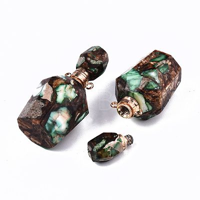 Assembled Synthetic Bronzite and Imperial Jasper Openable Perfume Bottle Pendants G-S366-058C-1