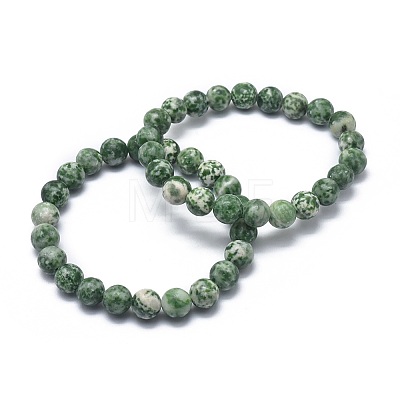 Natural Green Spot Jasper Bead Stretch Bracelets X-BJEW-K212-A-017-1